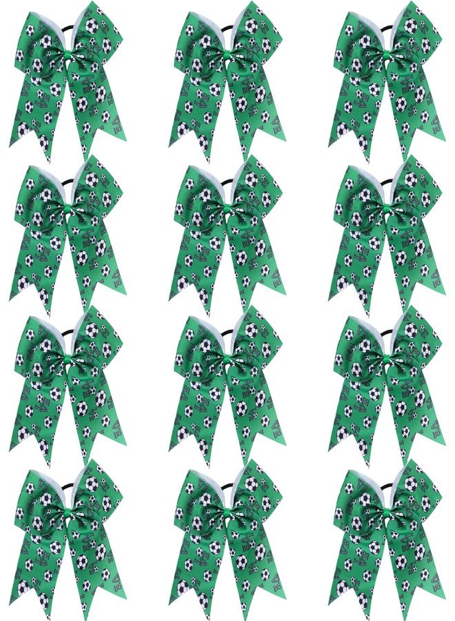 Hipcheer 12 PCS Softball Soccer Cheer Bows, Sparkly Rugby Hair Bows with Elastic Hair Ties Accessories for Teens Girls Women Cheerleading Softball Competition Sports (Green Soccer) - Image 1
